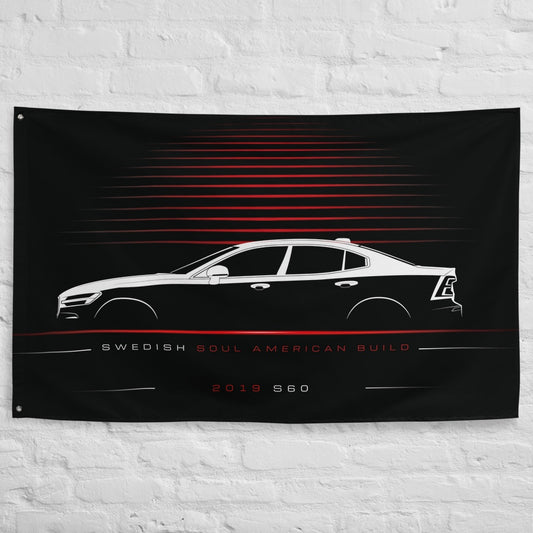 Volvo S60 2019 car silhouette flag - White Brick Wall