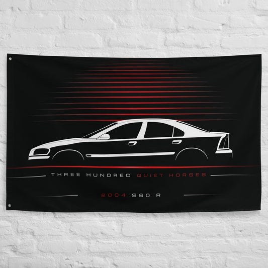 Volvo S60 R 2004 car silhouette flag - White Brick Wall