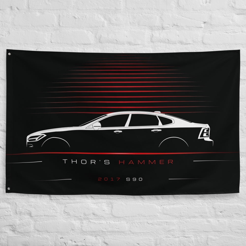 Volvo S90 2017 car silhouette flag - White Brick Wall