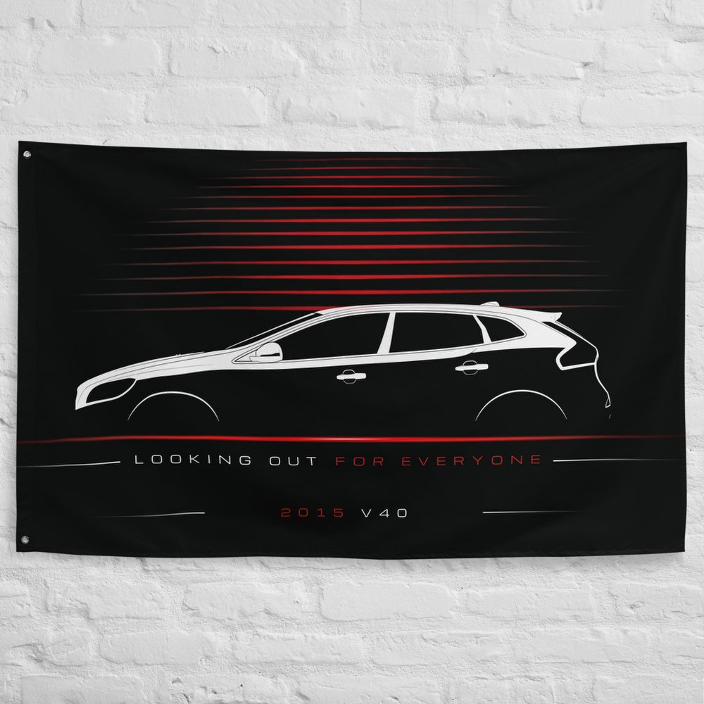 Volvo V40 2015 car silhouette flag - White Brick Wall