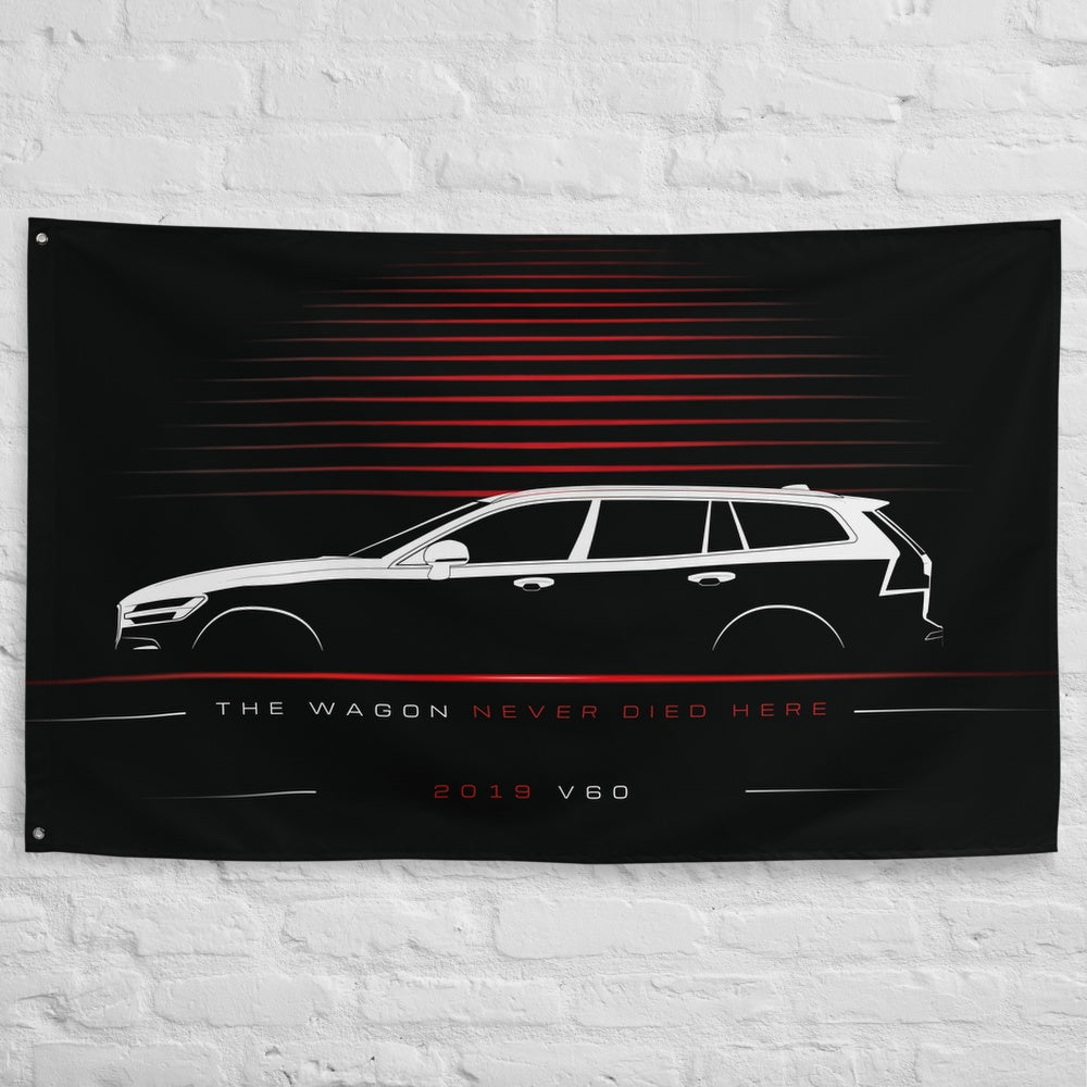 Volvo V60 2019 car silhouette flag - White Brick Wall