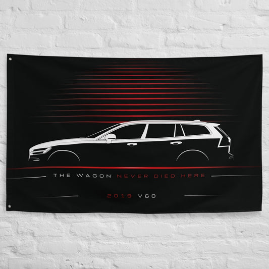 Volvo V60 2019 car silhouette flag - White Brick Wall