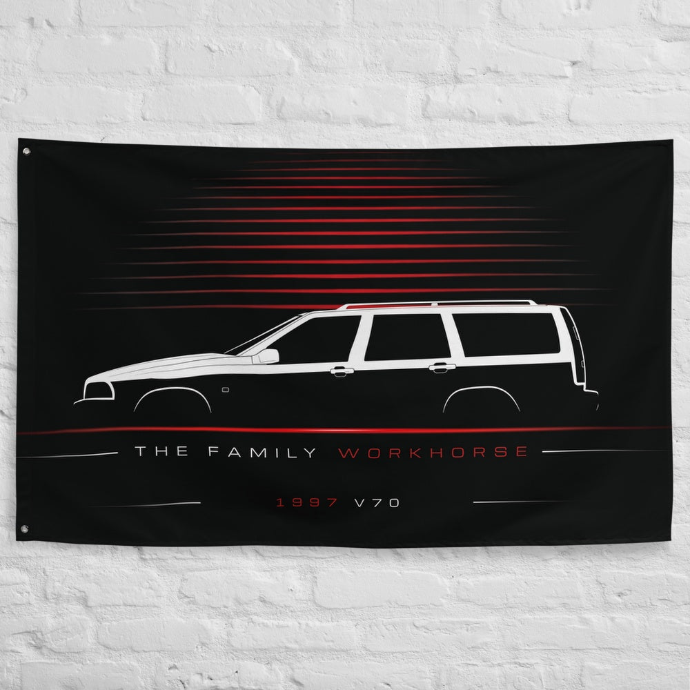 Volvo V70 1997 car silhouette flag - White Brick Wall