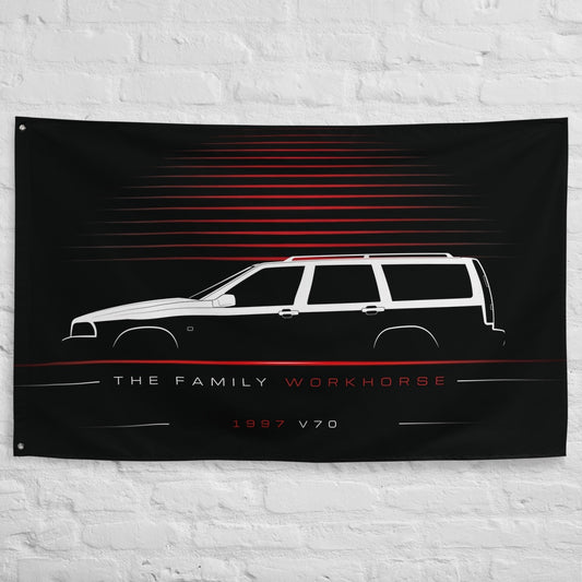 Volvo V70 1997 car silhouette flag - White Brick Wall