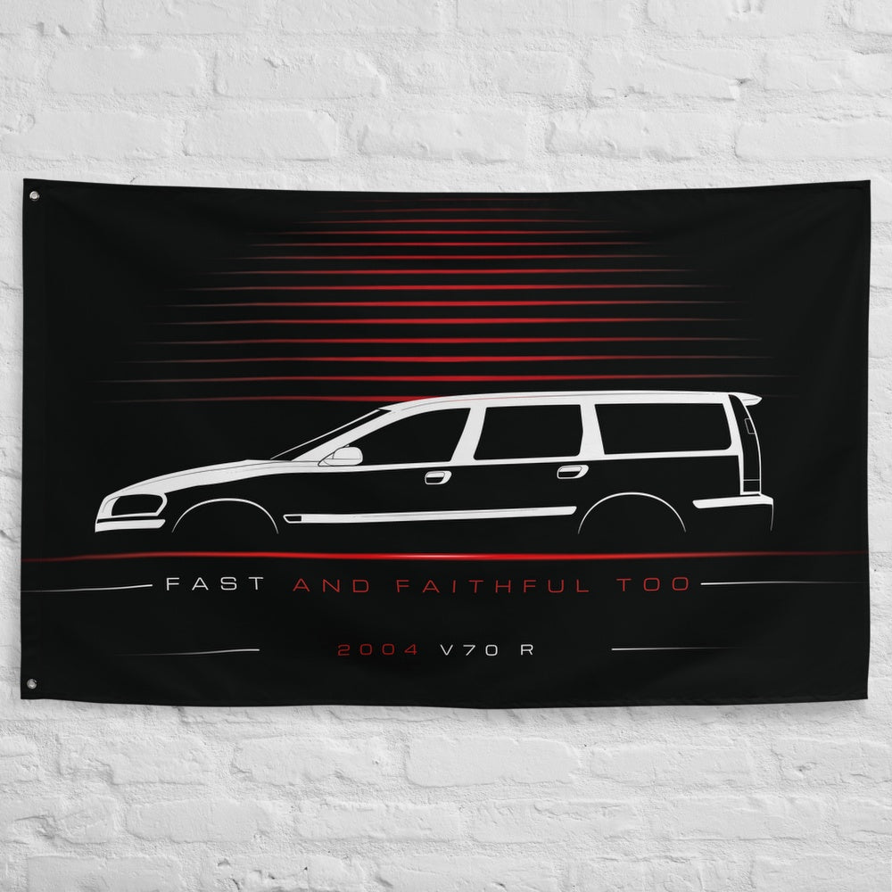 Volvo V70 R 2004 car silhouette flag - White Brick Wall