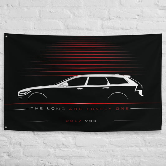 Volvo V90 2017 car silhouette flag - White Brick Wall