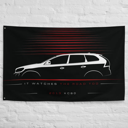 Volvo XC60 2013 car silhouette flag - White Brick Wall