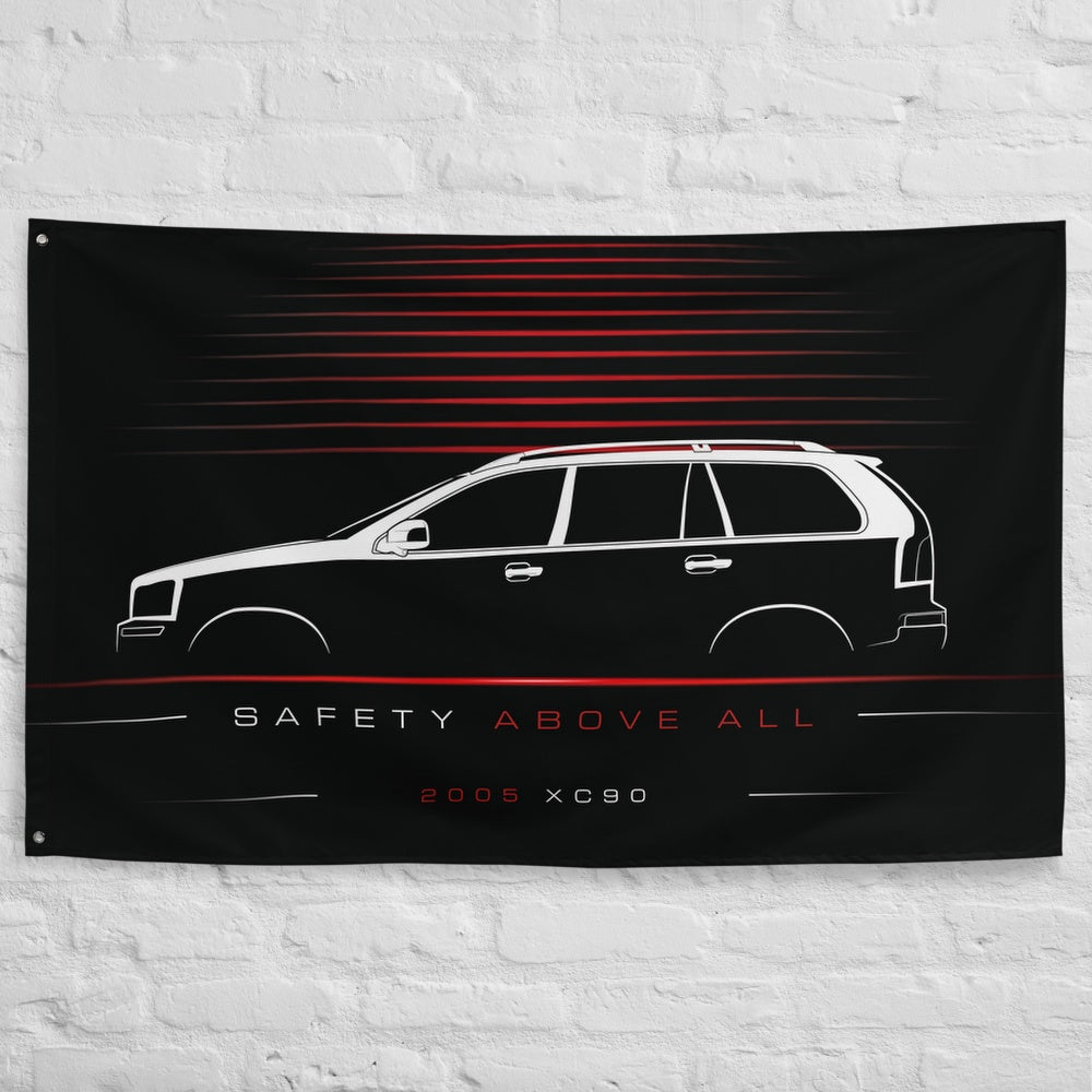 Volvo XC90 2005 car silhouette flag - White Brick Wall