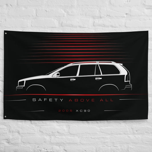 Volvo XC90 2005 car silhouette flag - White Brick Wall