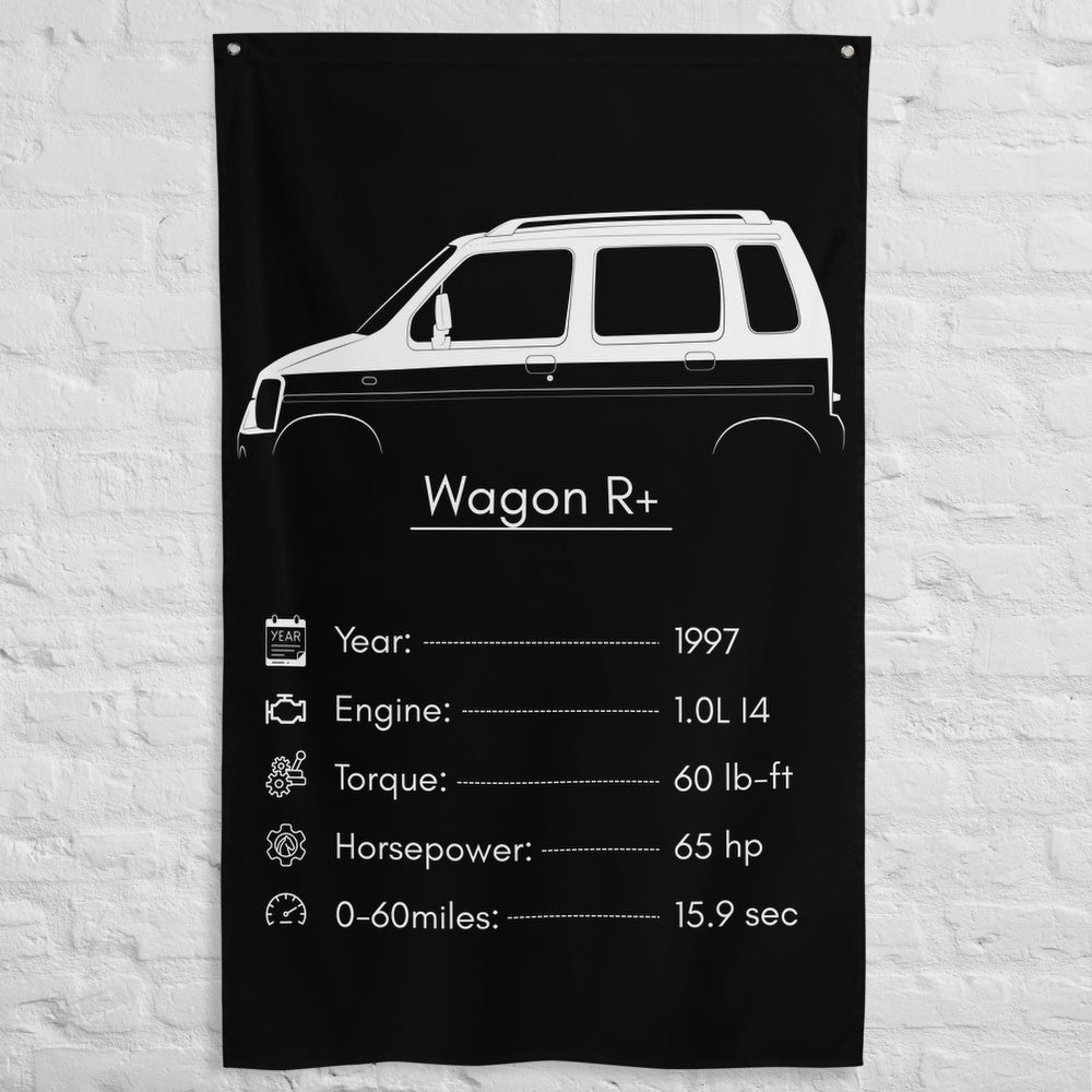 Suzuki Wagon R+ 1997 car silhouette spec flag - White Brick Wall