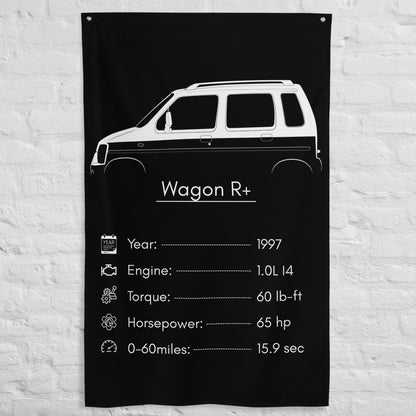 Suzuki Wagon R+ 1997 car silhouette spec flag - White Brick Wall