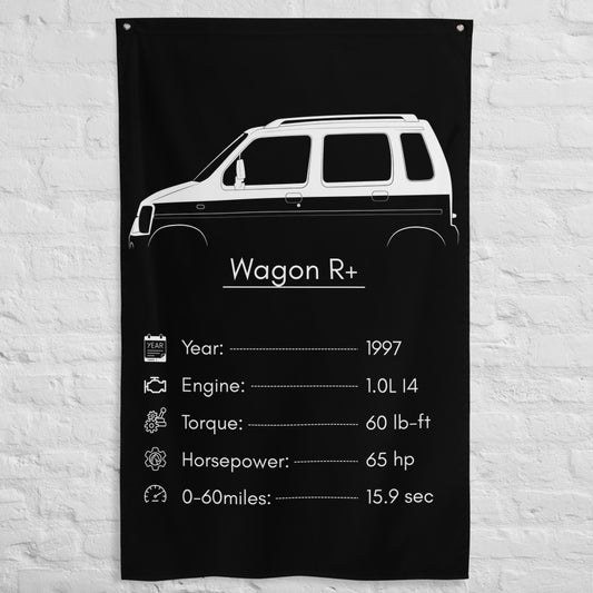 Suzuki Wagon R+ 1997 car silhouette spec flag - White Brick Wall