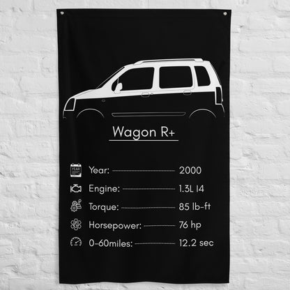 Suzuki Wagon R+ 2000 car silhouette spec flag - White Brick Wall