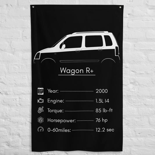 Suzuki Wagon R+ 2000 car silhouette spec flag - White Brick Wall