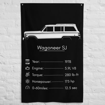 Jeep Wagoneer SJ 1978 car silhouette spec flag - White Brick Wall