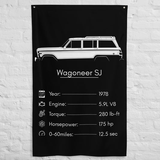 Jeep Wagoneer SJ 1978 car silhouette spec flag - White Brick Wall