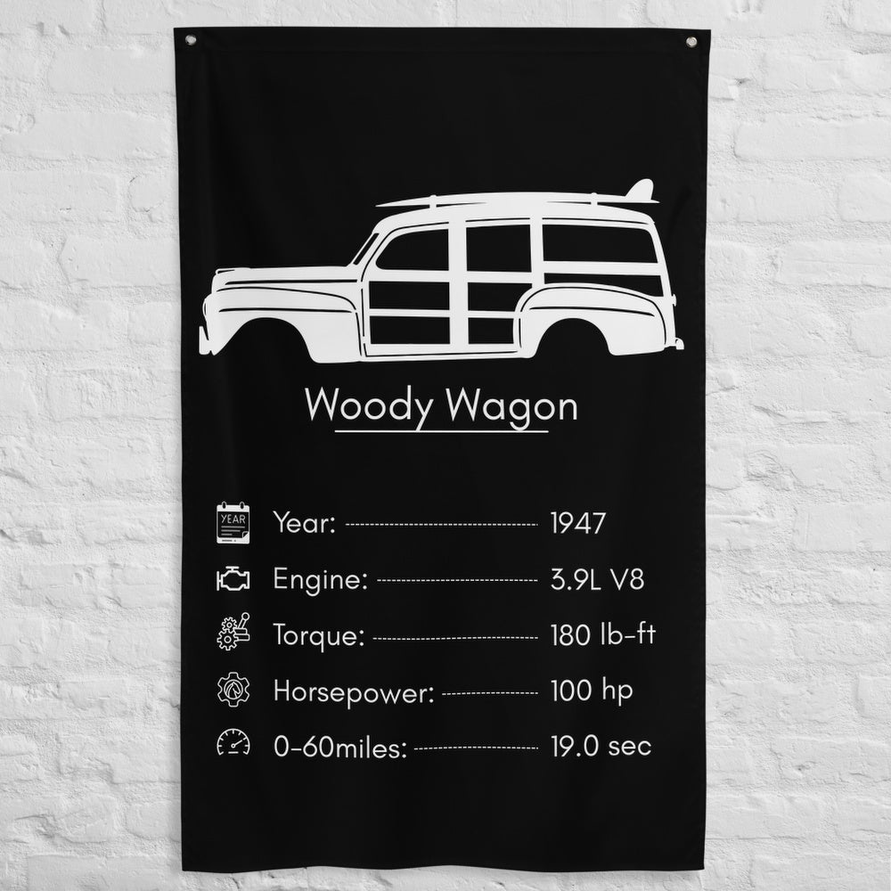 Ford Woody Wagon 1947 car silhouette spec flag - White Brick Wall