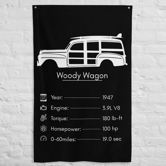 Ford Woody Wagon 1947 car silhouette spec flag - White Brick Wall
