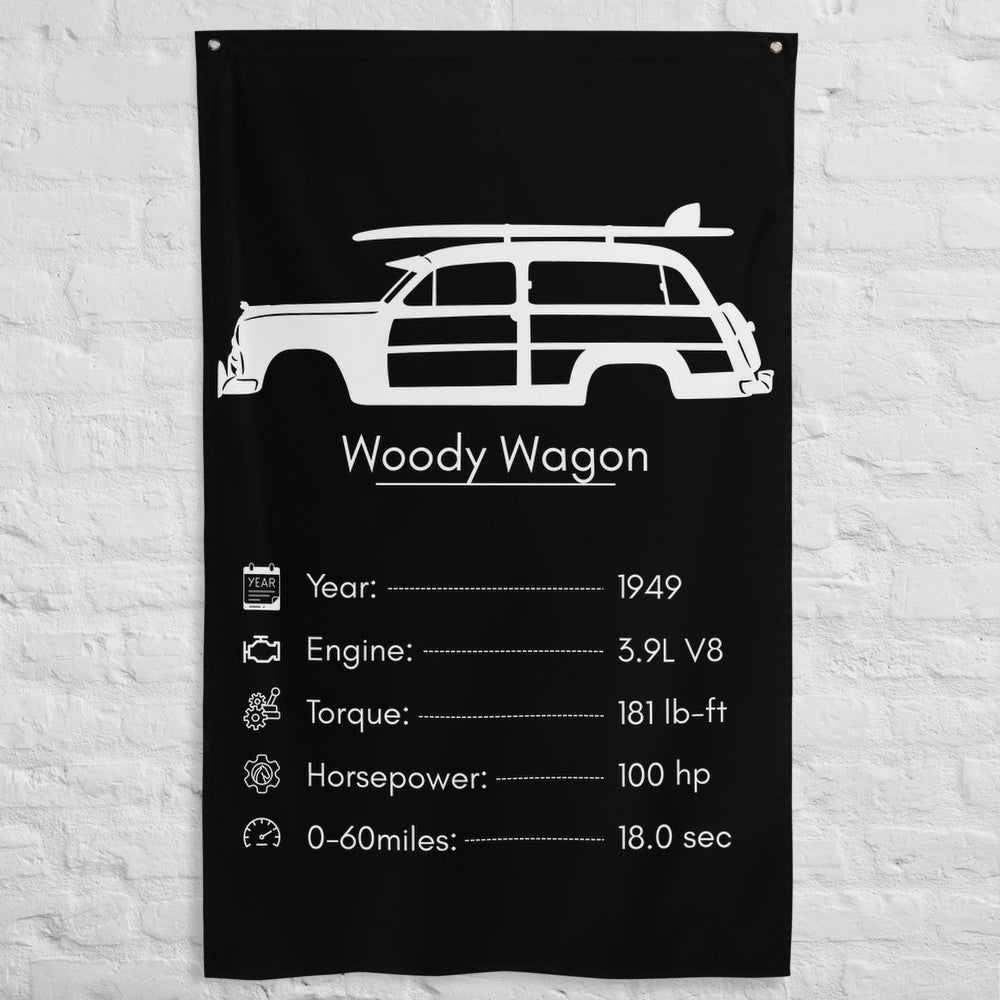 Ford Woody Wagon 1949 car silhouette spec flag - White Brick Wall