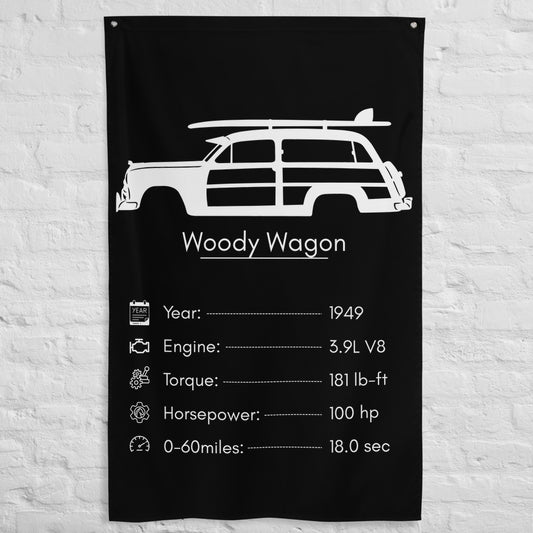 Ford Woody Wagon 1949 car silhouette spec flag - White Brick Wall