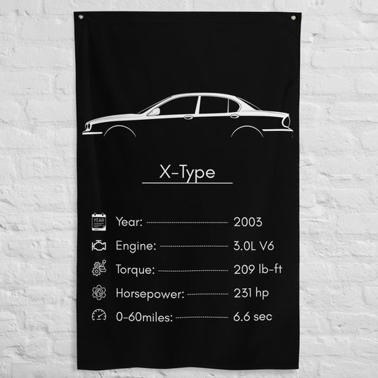 Jaguar X-Type 2003 car silhouette spec flag - White Brick Wall
