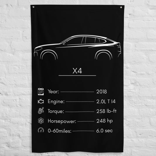 BMW X4 2018 car silhouette spec flag - White Brick Wall