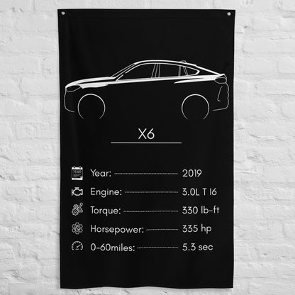 BMW X6 2019 car silhouette spec flag - White Brick Wall