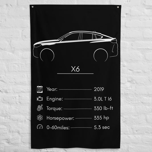 BMW X6 2019 car silhouette spec flag - White Brick Wall