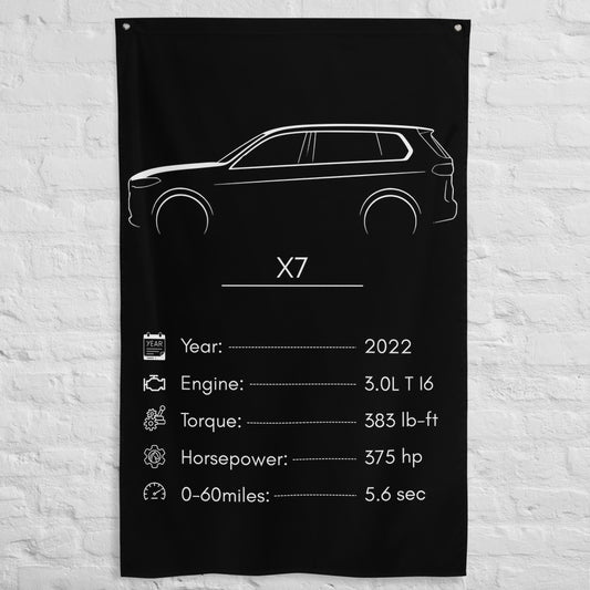 BMW X7 2022 car silhouette spec flag - White Brick Wall