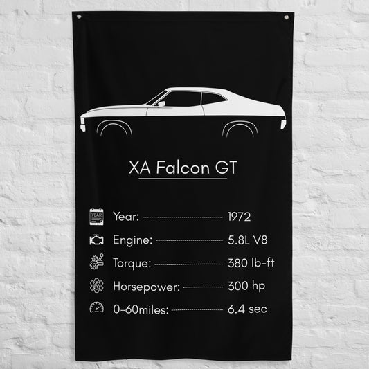 Ford XA Falcon GT 1972 car silhouette spec flag - White Brick Wall