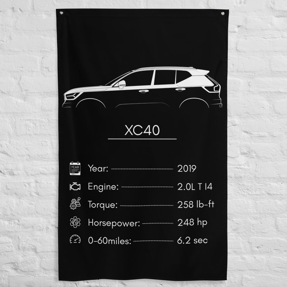 Volvo XC40 2019 car silhouette spec flag - White Brick Wall