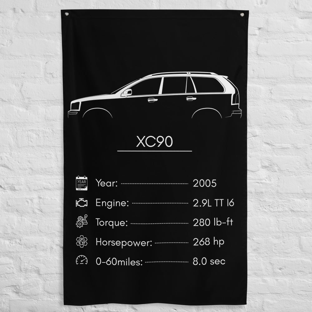 Volvo XC90 2005 car silhouette spec flag - White Brick Wall