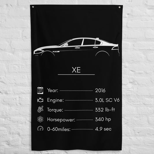 Jaguar XE 2016 car silhouette spec flag - White Brick Wall