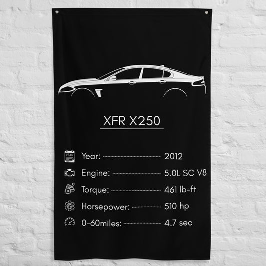 Jaguar XFR X250 2012 car silhouette spec flag - White Brick Wall
