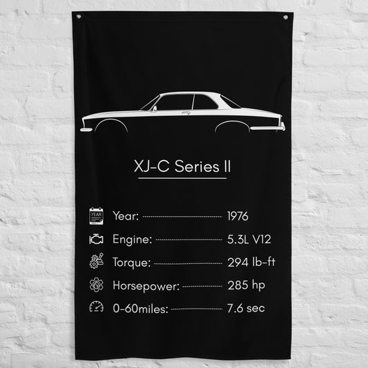 Jaguar XJ-C Series II 1976 car silhouette spec flag - White Brick Wall