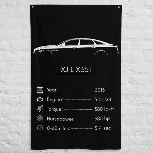 Jaguar XJ L X351 2013 car silhouette spec flag - White Brick Wall