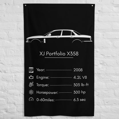 Jaguar XJ Portfolio X358 2008 car silhouette spec flag - White Brick Wall