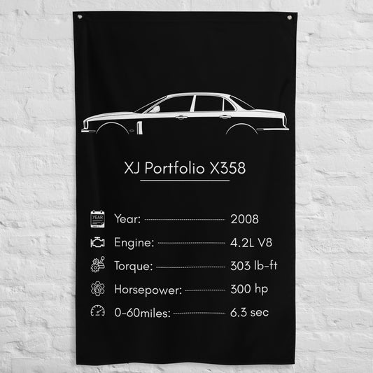 Jaguar XJ Portfolio X358 2008 car silhouette spec flag - White Brick Wall