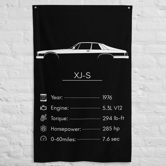 Jaguar XJ-S 1976 car silhouette spec flag - White Brick Wall