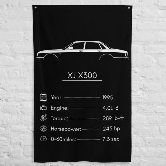 Jaguar XJ X300 1995 car silhouette spec flag - White Brick Wall