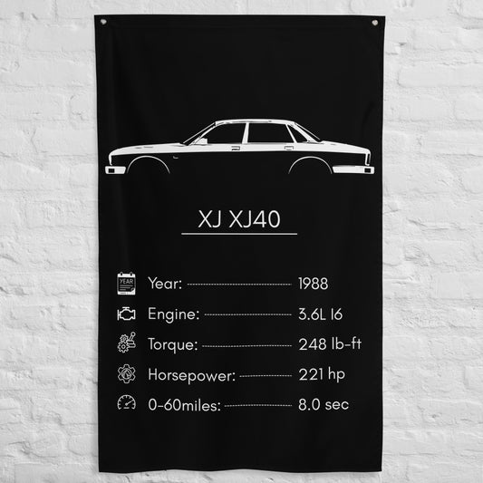 Jaguar XJ XJ40 1988 car silhouette spec flag - White Brick Wall