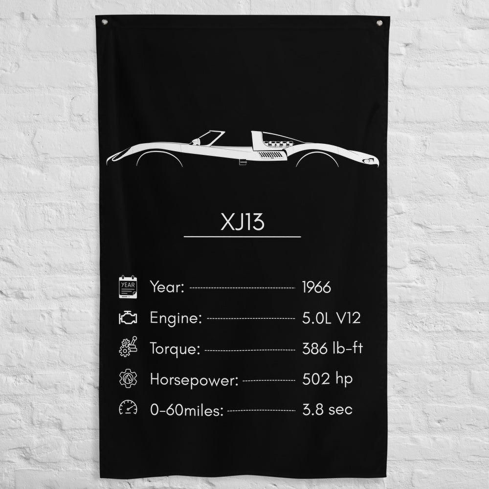 Jaguar XJ13 1966 car silhouette spec flag - White Brick Wall