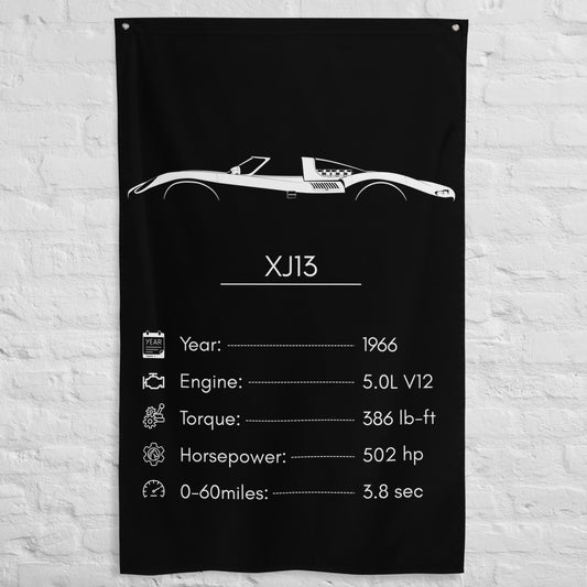 Jaguar XJ13 1966 car silhouette spec flag - White Brick Wall