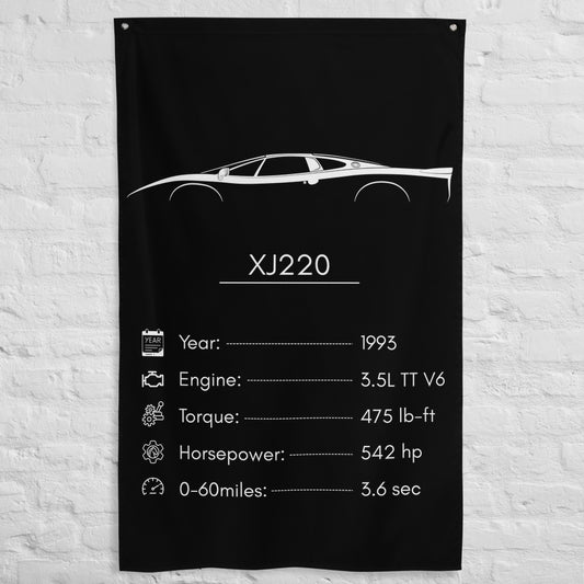 Jaguar XJ220 1993 car silhouette spec flag - White Brick Wall