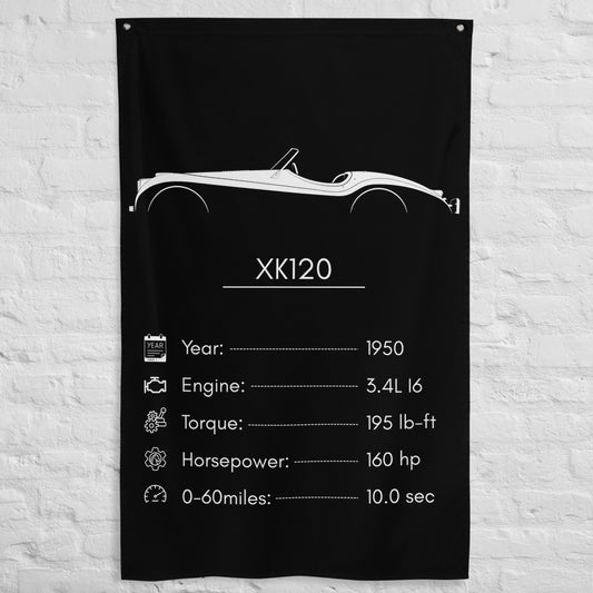 Jaguar XK120 1950 car silhouette spec flag - White Brick Wall