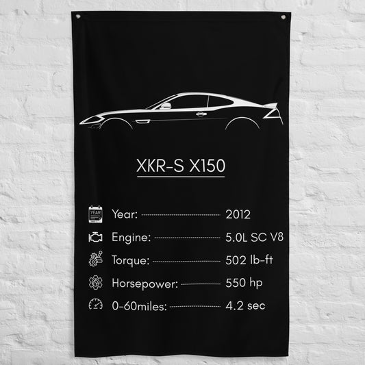 Jaguar XKR-S X150 2012 car silhouette spec flag - White Brick Wall
