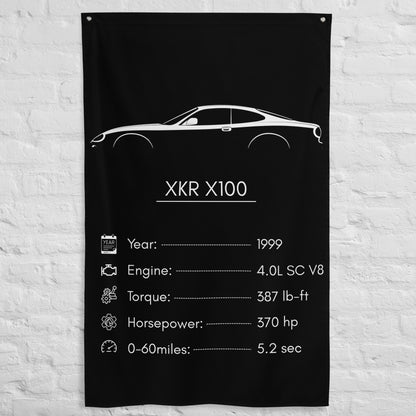 Jaguar XKR X100 1999 car silhouette spec flag - White Brick Wall