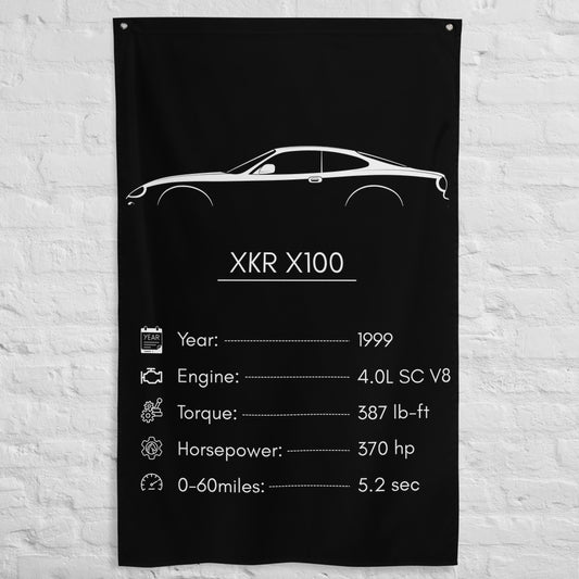 Jaguar XKR X100 1999 car silhouette spec flag - White Brick Wall