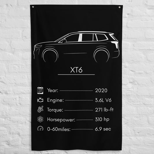 Cadillac XT6 2020 car silhouette spec flag - White Brick Wall