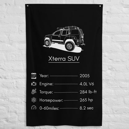 Nissan Xterra SUV 2005 car silhouette spec flag - White Brick Wall